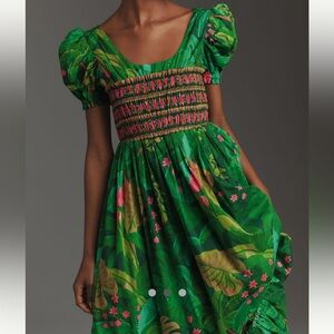 FARM Rio Tropical Floral Puff-Sleeve Smocked Maxi Dress